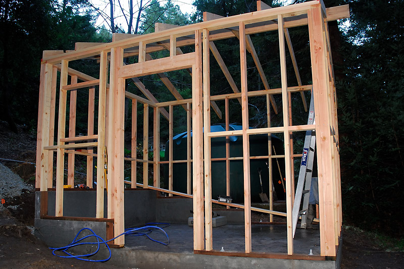 The shed quickly took shape as the walls were framed