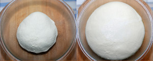 End of the first rise; the dough can now be shaped into loaves