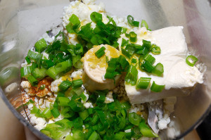 A food processor will make quick work of the feta spread, but it can mixed by hand