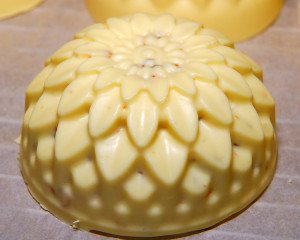 I added some dried calendula petals to these round soaps