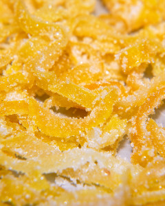 Candied zest, if you can resist just snacking on it, makes a great garnish for cakes, and tarts